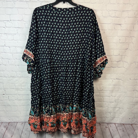 BloomChic Blue Floral Bohemian Balloon Sleeve Midi Dress Plus Size 5X - Picture 7 of 7